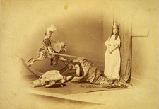 Four costumed children acting out the story of St. George and the Dragon
