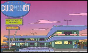 El alcalde Diamante Joe Quimby se mantiene al tanto de los asuntos pblicos consultando a una de sus votantes en su suite privada del motel Duermebin.