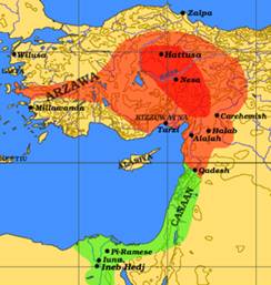 Mapa del Imperio Hitita antes de la Batalla de Kadesh